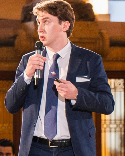 Sebastiano Raggi speaking at Palazzo della Borsa
